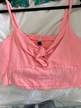 Pink Knot-Front Spaghetti Strap Crop Top